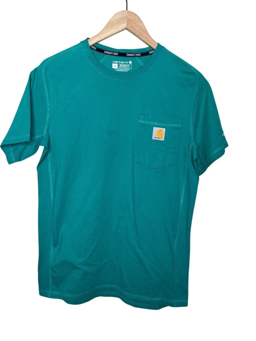 Carhartt Mens Relaxed Fit Force Pocket T-Shirt Teal Short Sleeve Small